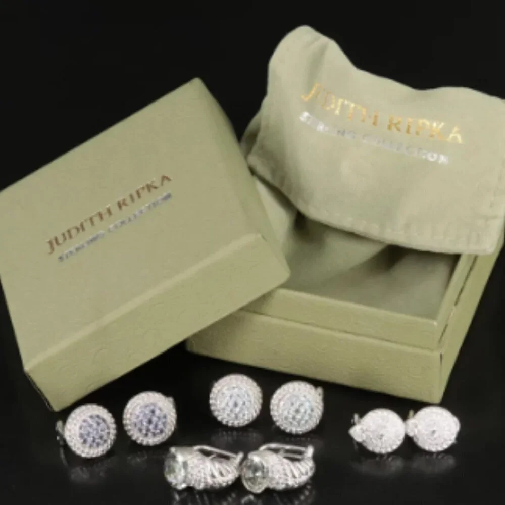 Judith Ripka 925 Sterling Cubic Zirconia Drop and Button Earrings